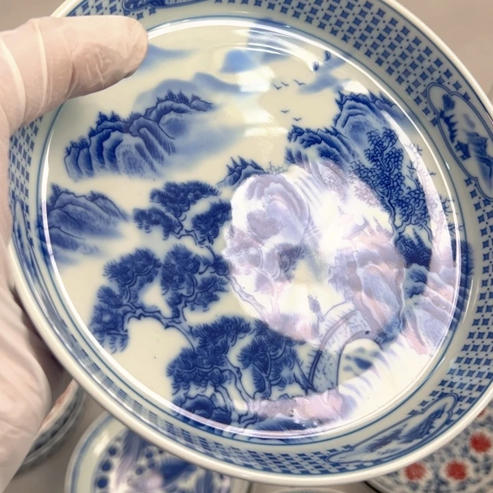 瓷片白青花山水大壶承全品