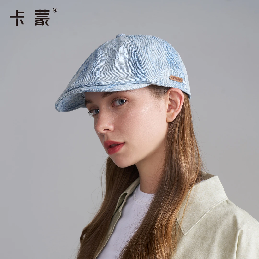 卡蒙2025年新款休闲八角春夏贝雷帽休闲风秋季时尚帽子蓝色八角帽
