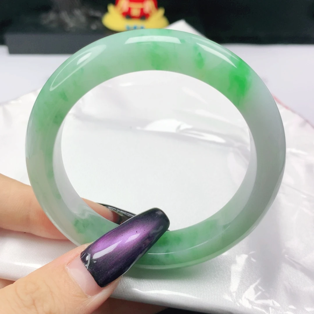 翡翠未镶嵌手镯翡翠54.1飘阳绿正圈