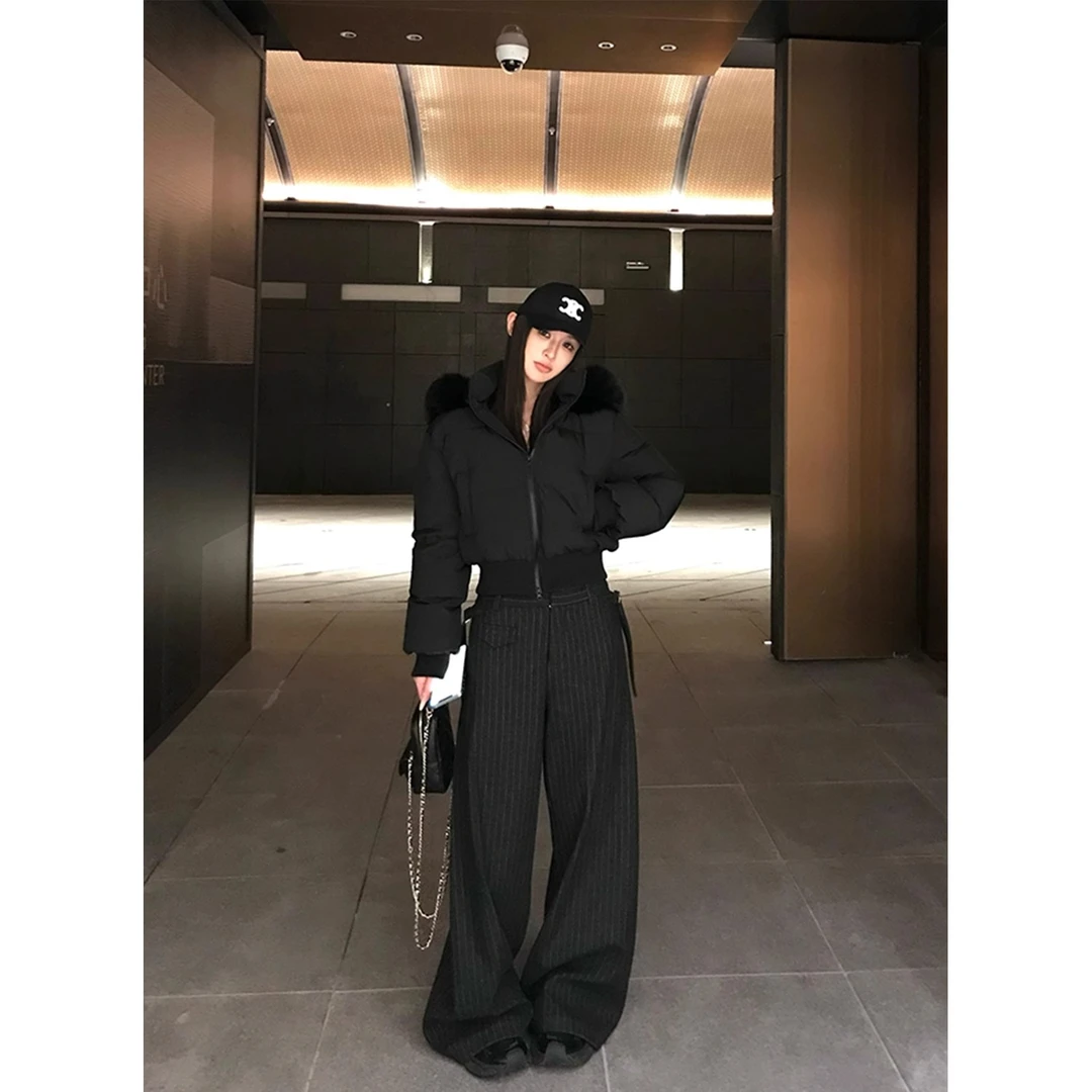 大毛领棉服女美式复古时尚潮流冬季收腰加厚短款棉袄上衣显瘦外套