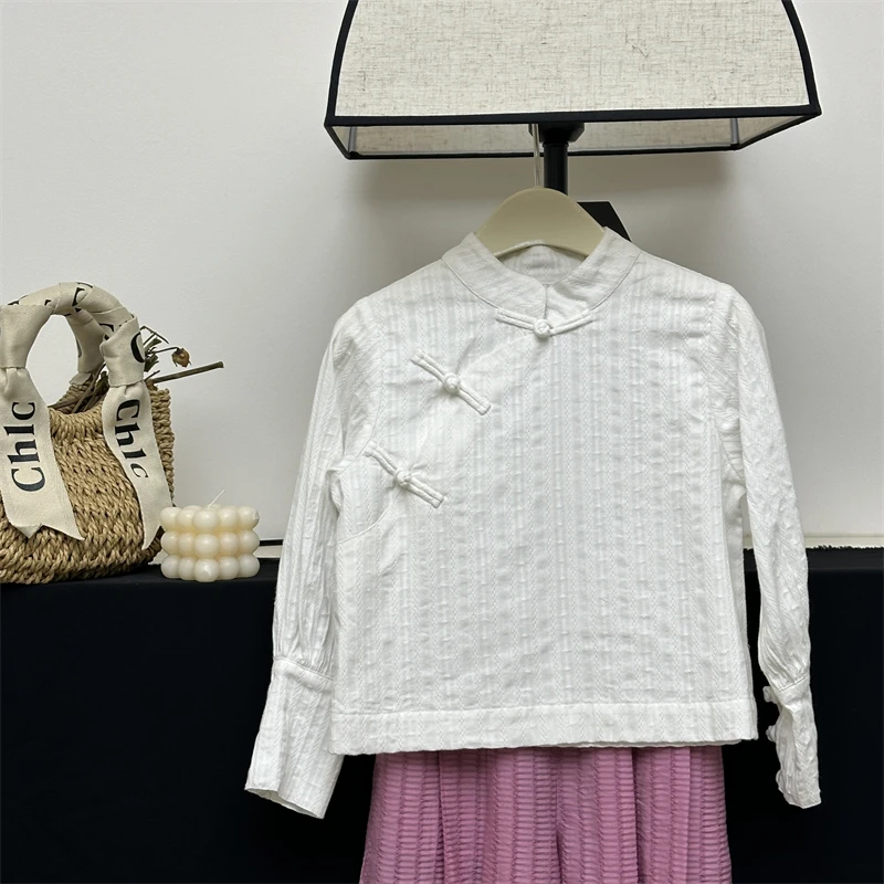 现货【东方美学】女童春装衬衫2024新款儿童新中式复古国风长袖衬衣