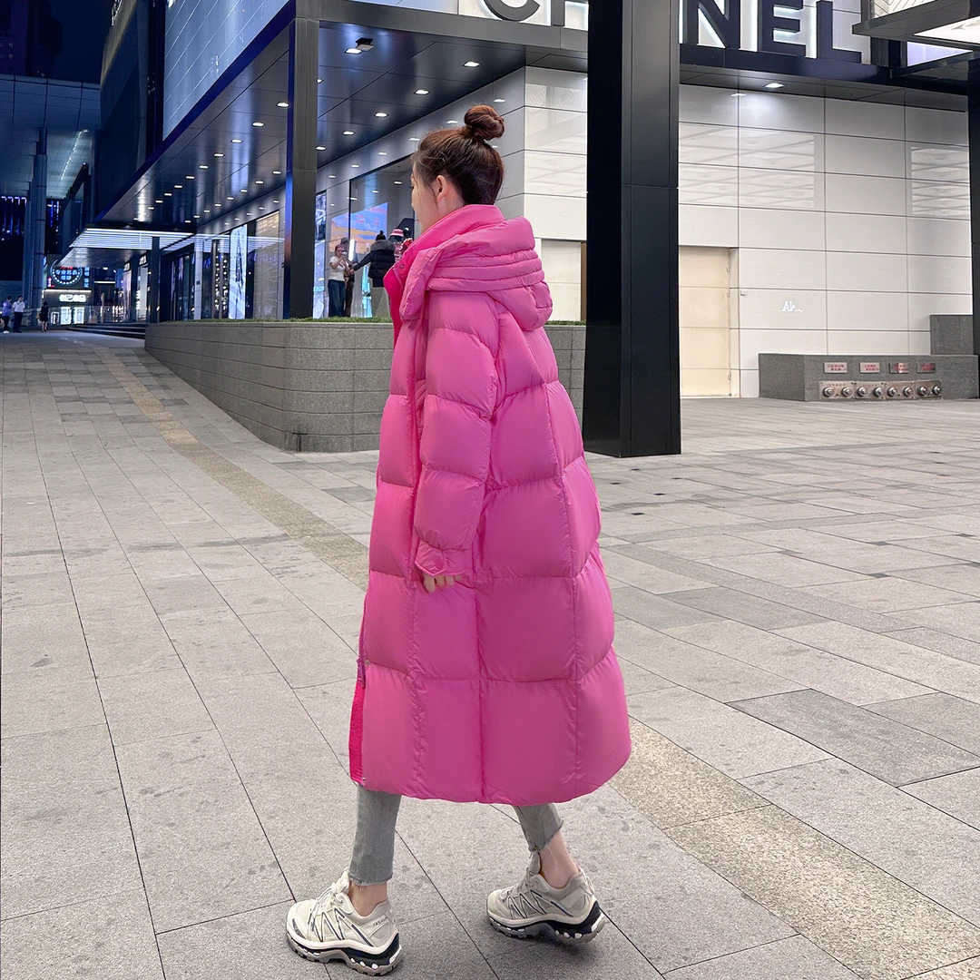 超厚羽绒服女长款过膝2025冬季新款时尚连帽宽松保暖极寒外套红色