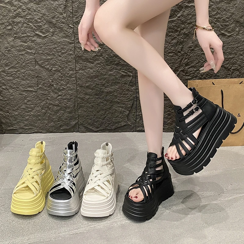 小个子9cm增高厚底罗马凉鞋女2025夏爆款高级感百搭松糕镂空凉靴