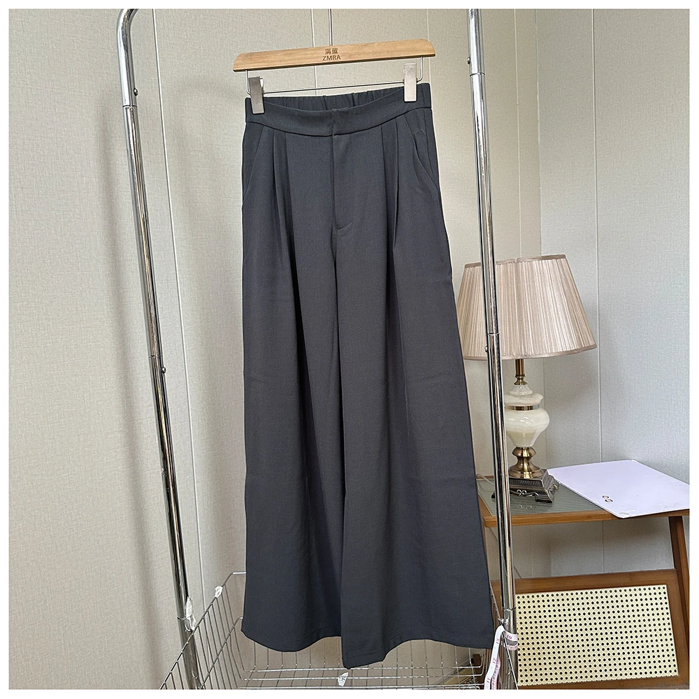 1K028春季新款女士休闲后松紧腰宽松阔腿西装裤