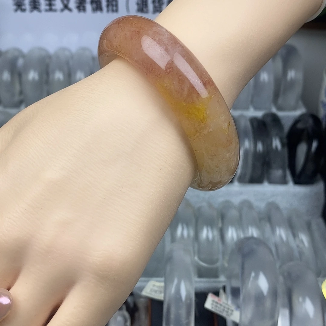 石英质玉未镶嵌手镯55.8粉撒金4944