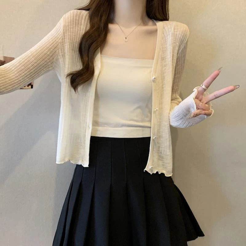 冰丝防晒开衫女薄款空调衫夏季披肩配裙子外搭短款外套大码胖妹妹