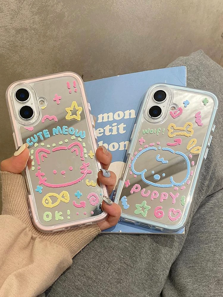 可爱涂鸦猫咪小狗头像适用于苹果16promax手机壳iphone15保护套14