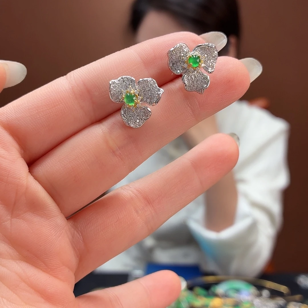 翡翠银S925镶嵌耳饰