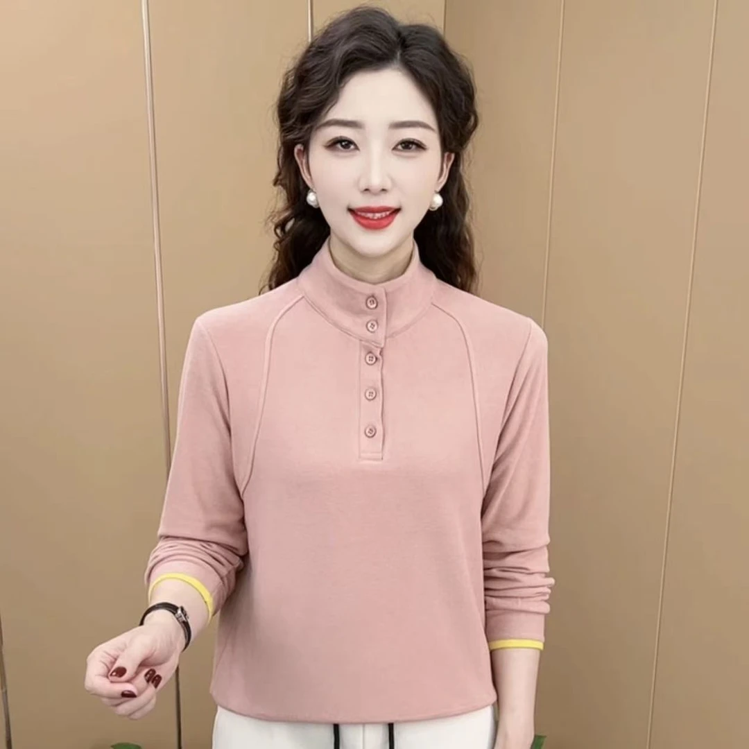 秋冬新款时尚半高领纯色气质妈妈装双面绒打底百搭长袖上衣K2558