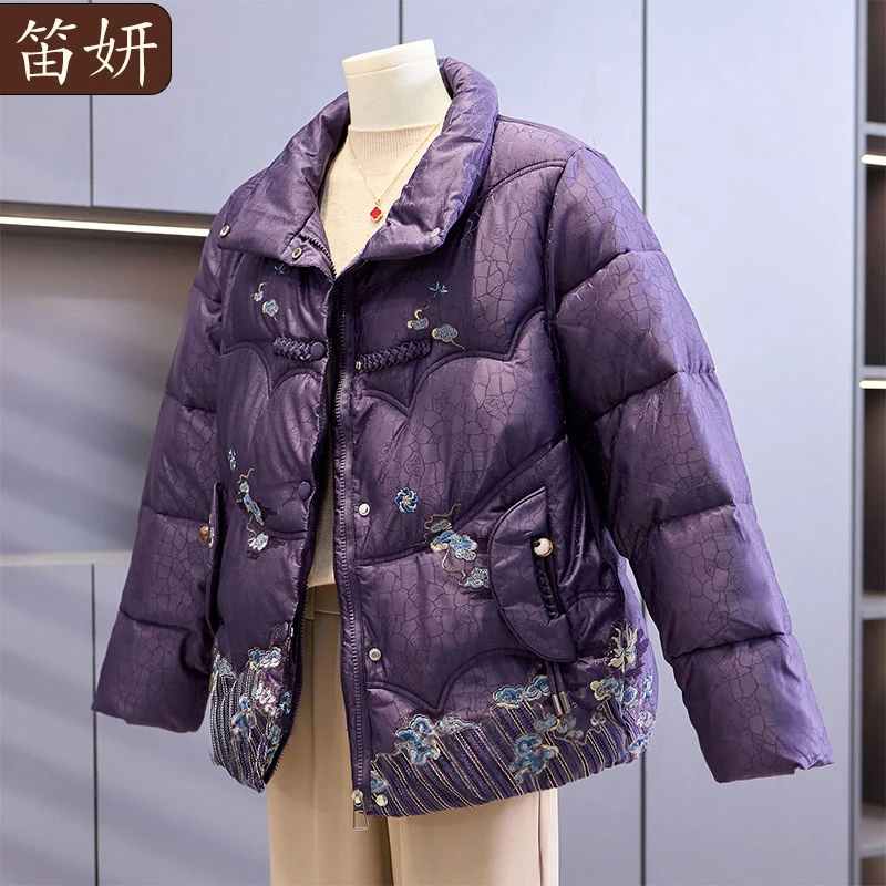 新中式妈妈秋冬装刺绣小棉袄中年女装短款棉服中老年立领棉衣外套