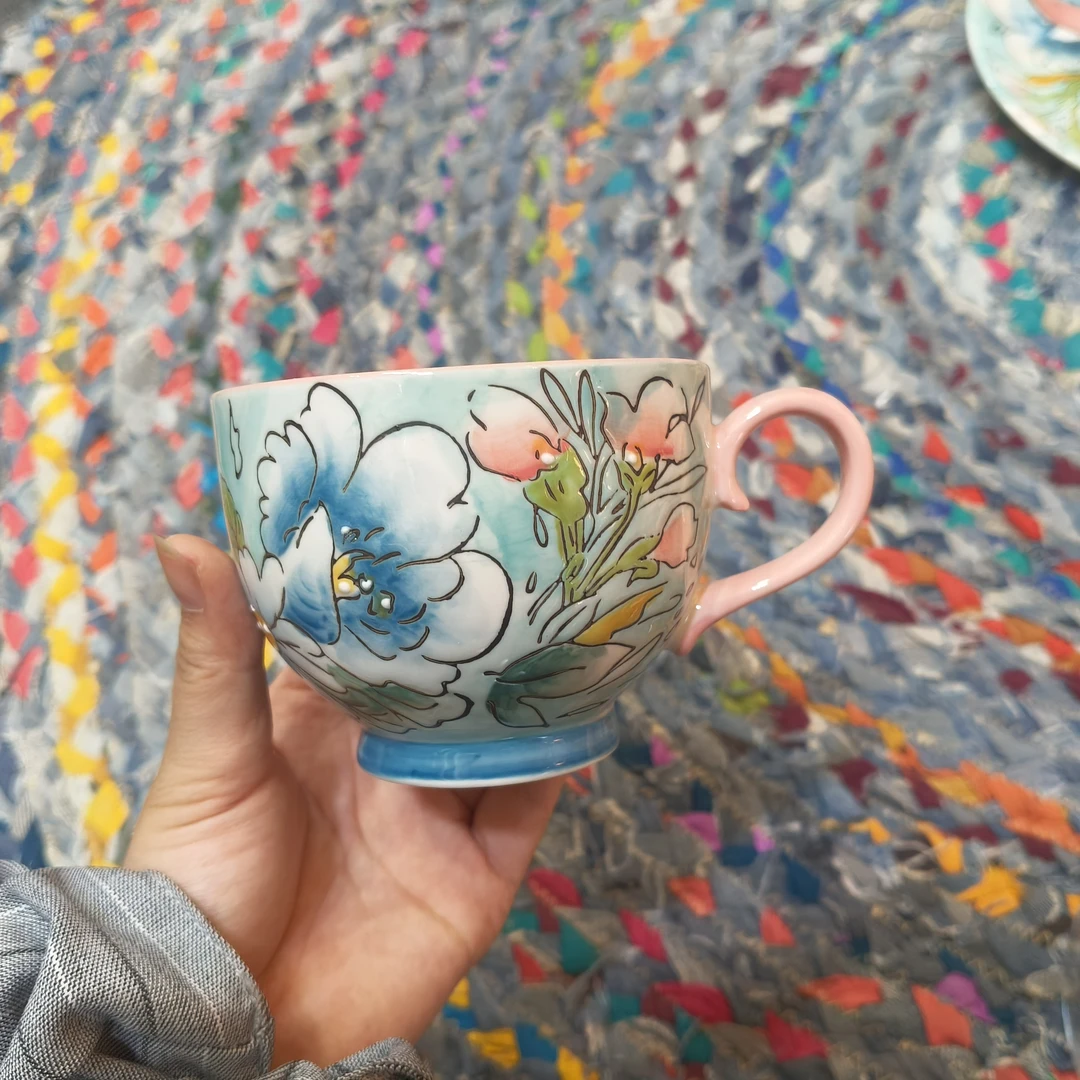新品高品质美式乡村陶瓷咖啡杯牛奶杯纯手绘精致小杯子水杯