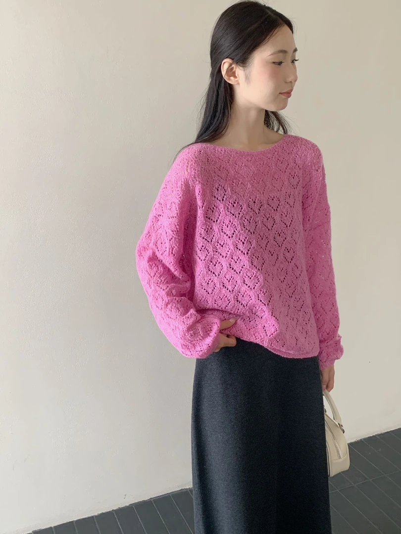 【潘潘.938816】2025年早春新款马海毛粒粒纱纯色圆领针织衫