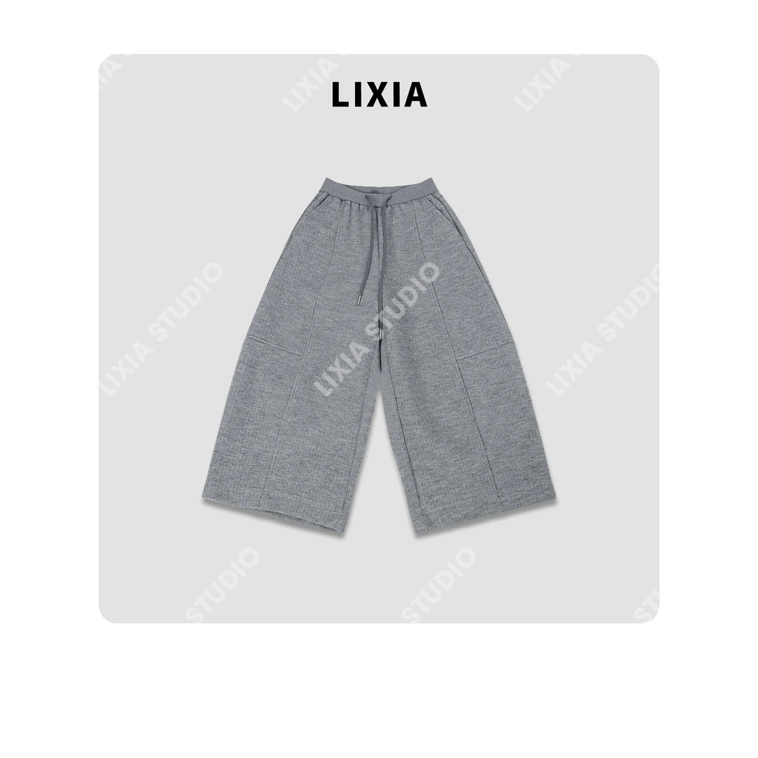 LIXIA【松弛至简】休闲慵懒风加厚加绒保暖阔腿八分休闲裤-D10122