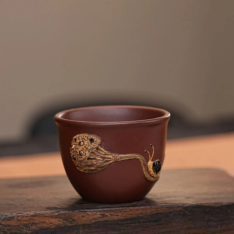 【2548莲蓬杯】宜兴原矿紫泥手工堆绘莲蓬主人杯