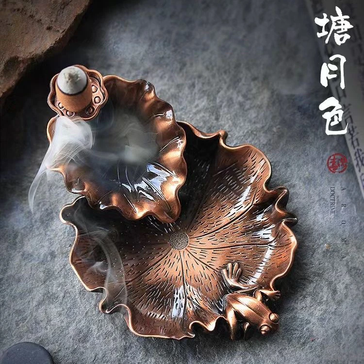 拉萨发货西藏包邮倒流香炉合金荷塘月色仿古莲花檀香炉摆件香薰炉