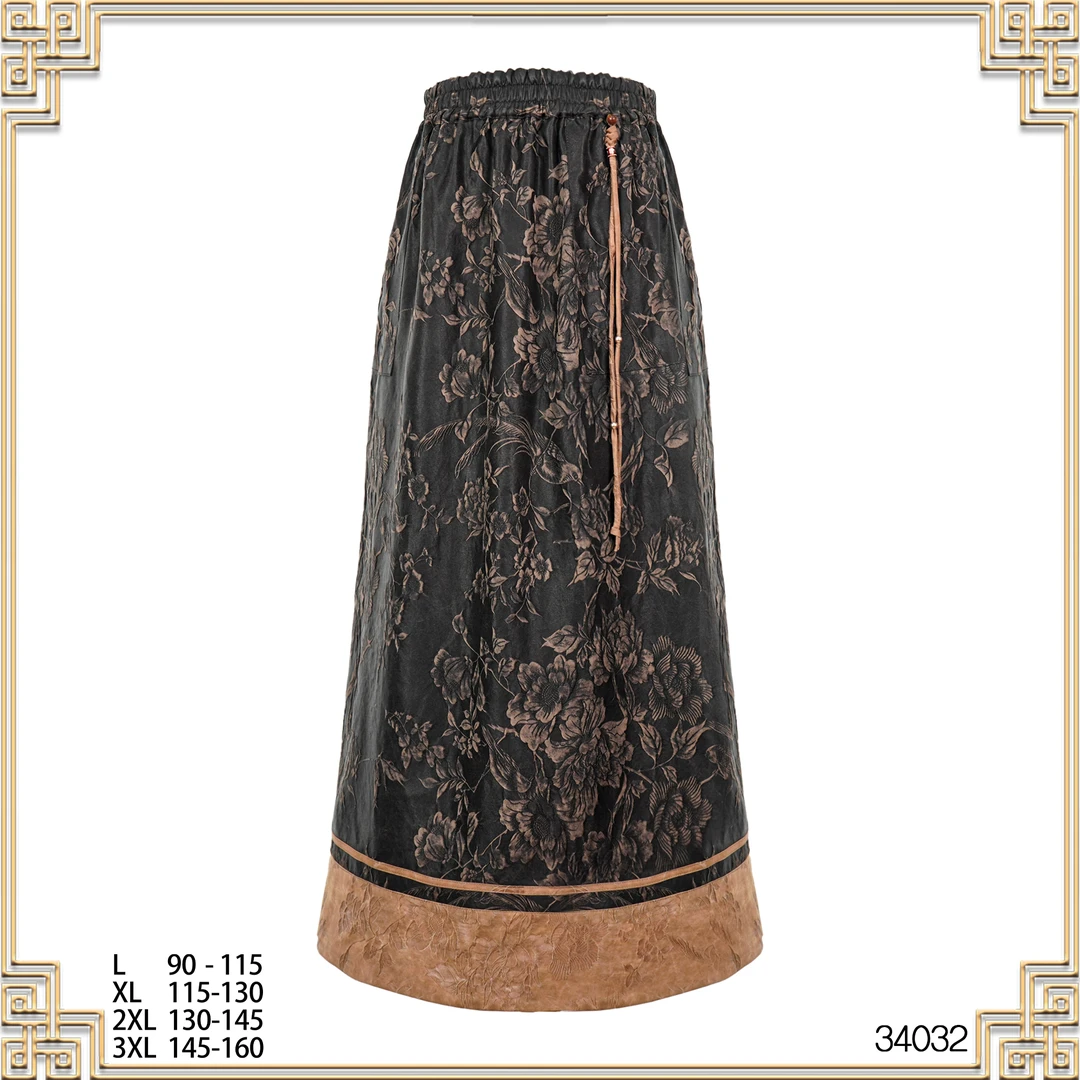 七七2025春夏新款冠乐绉拼色牡丹花开时尚女半身裙34032