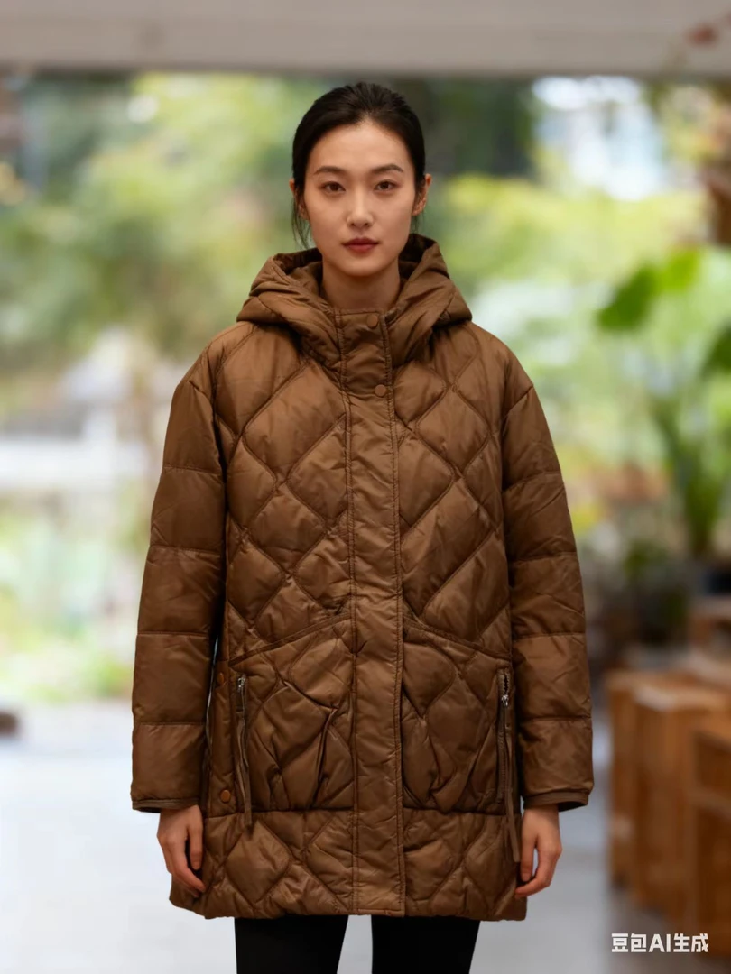 厚款中长款纯色常规女装秋冬羽绒服外套潮流百搭