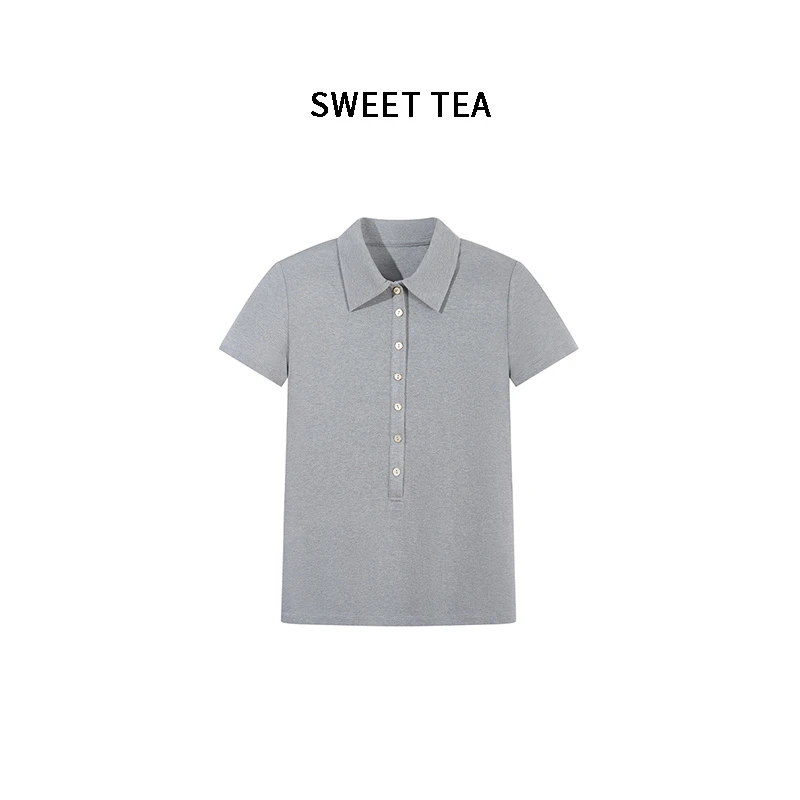 sweet茶茶家 桑蚕丝小金扣Polo领T