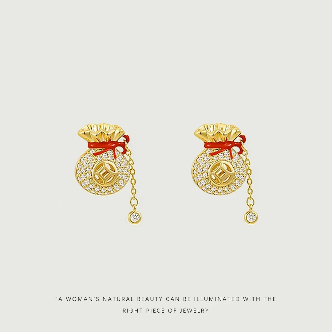 铜合金合成锆石耳饰 【钱进我袋】法式经典秋冬限定时尚女耳钉A382