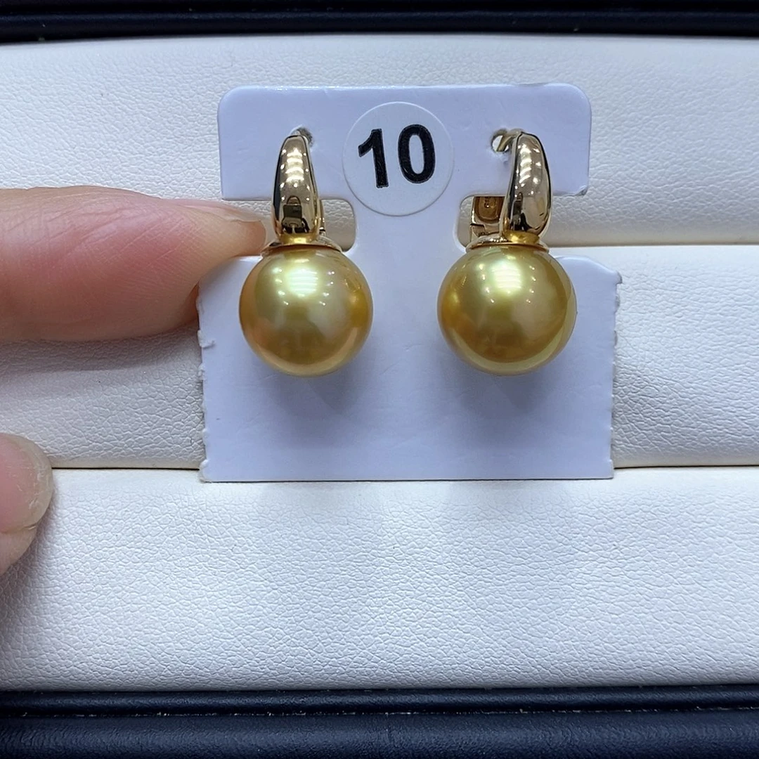 海水珍珠耳饰18K金镶嵌12到13点位浓茶金珠