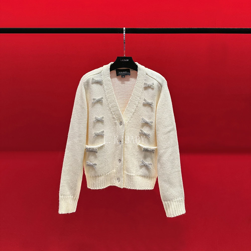 【L.K.BABY】白月蝶蝶 法式浪漫水钻蝴蝶结纯欲百搭针织开衫