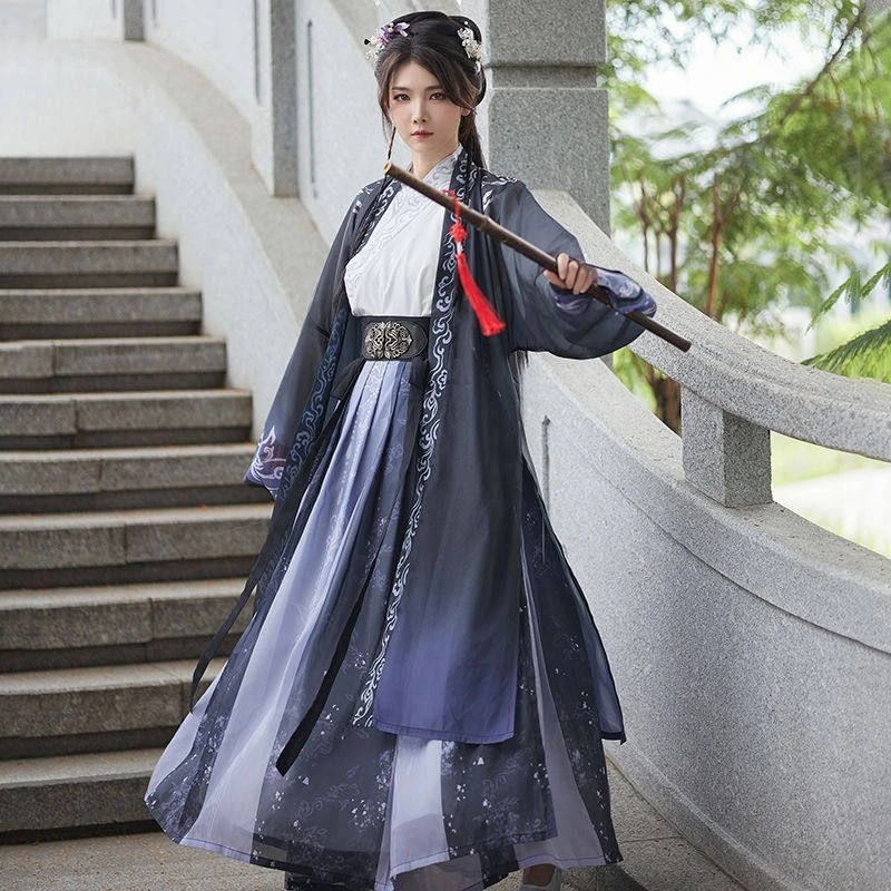 原创汉服交领女飘逸新款宋制褙子齐腰国风大袖古装黑色古风改良套