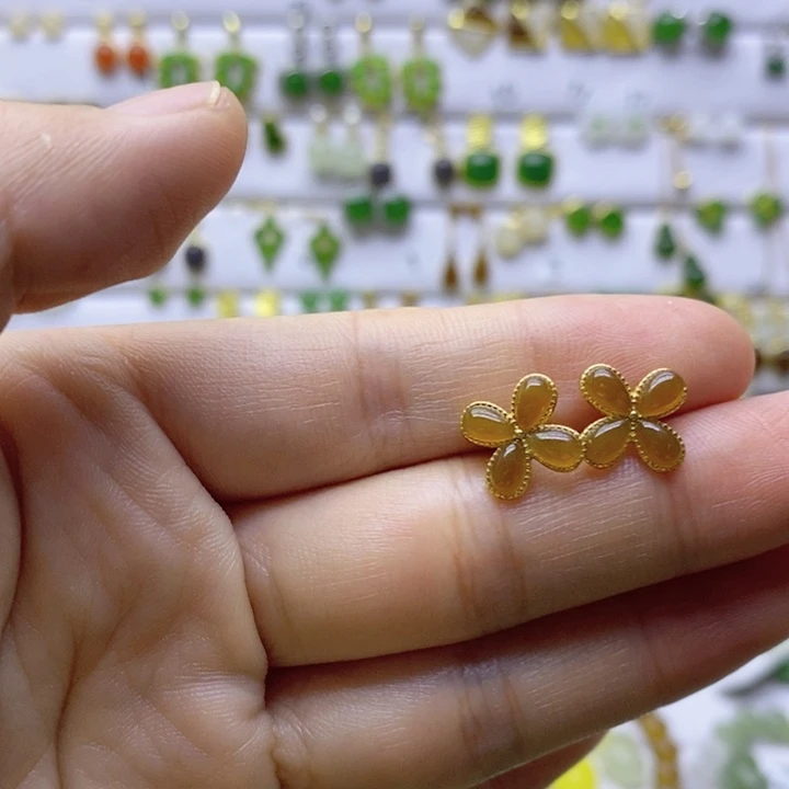 银S925镶嵌和田玉耳饰