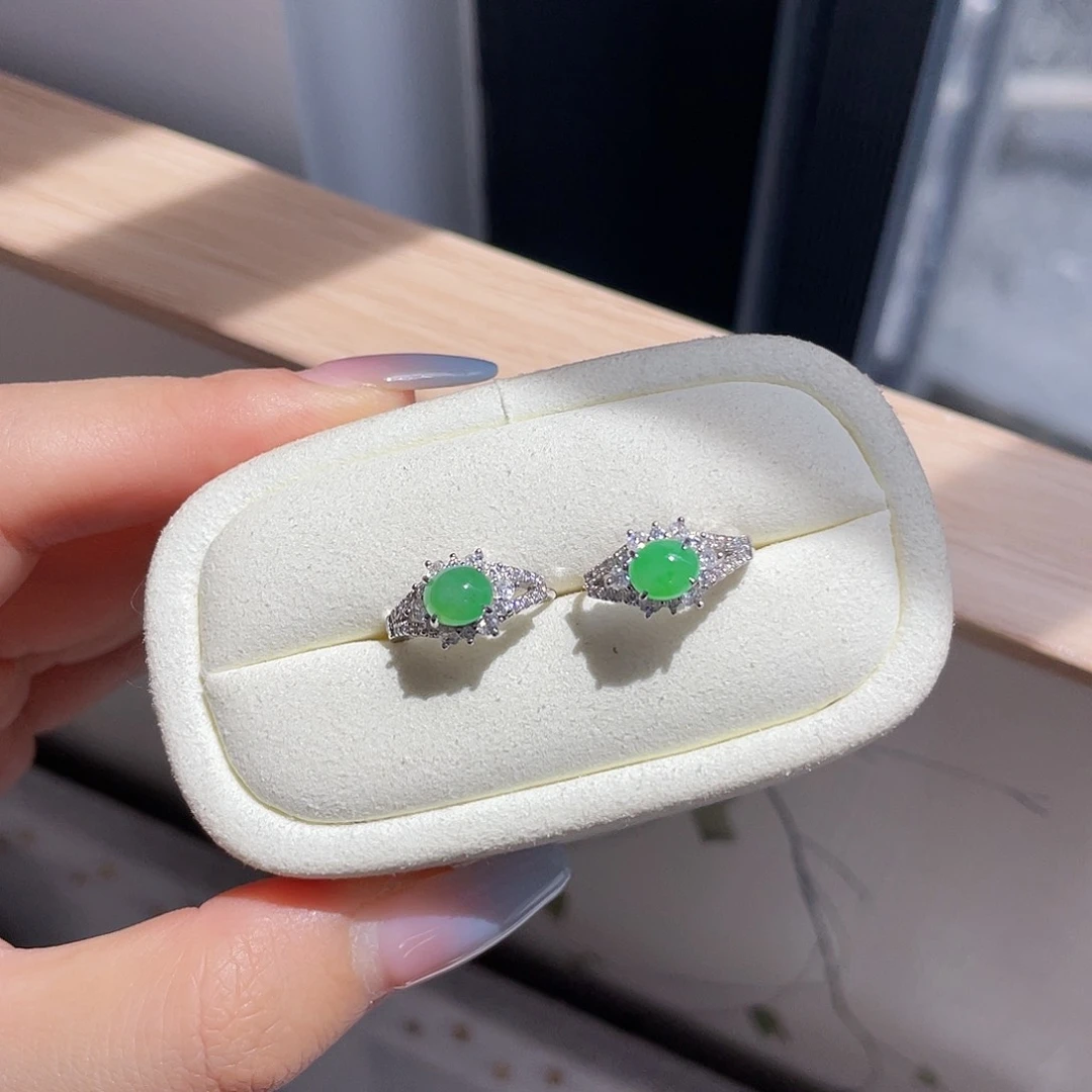 翡翠银S925镶嵌耳饰