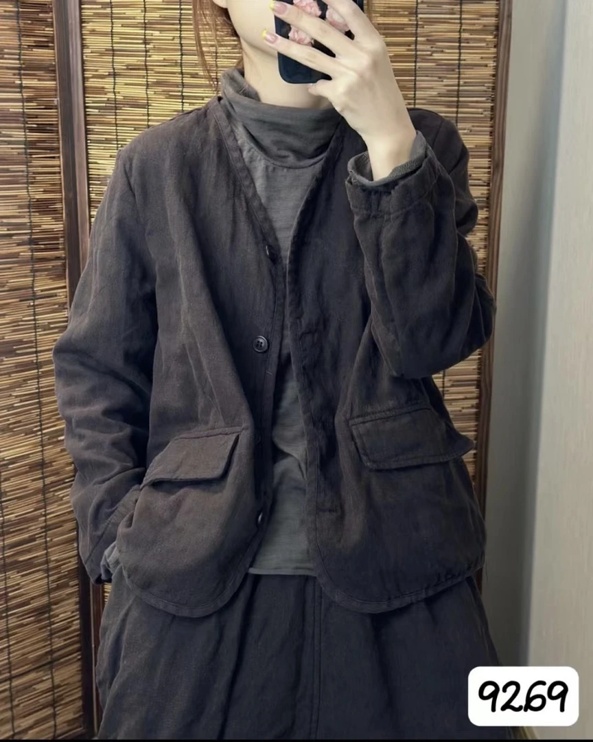 9269希哦秋季新款纯亚麻休闲西装外套加厚休闲时尚百搭女款外套