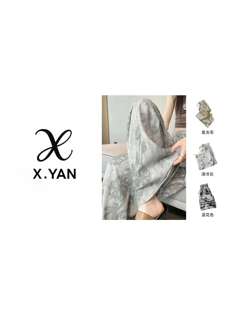 复古印花阔腿裤女夏季2025薄款慵懒风高腰宽松垂感休闲山本裤