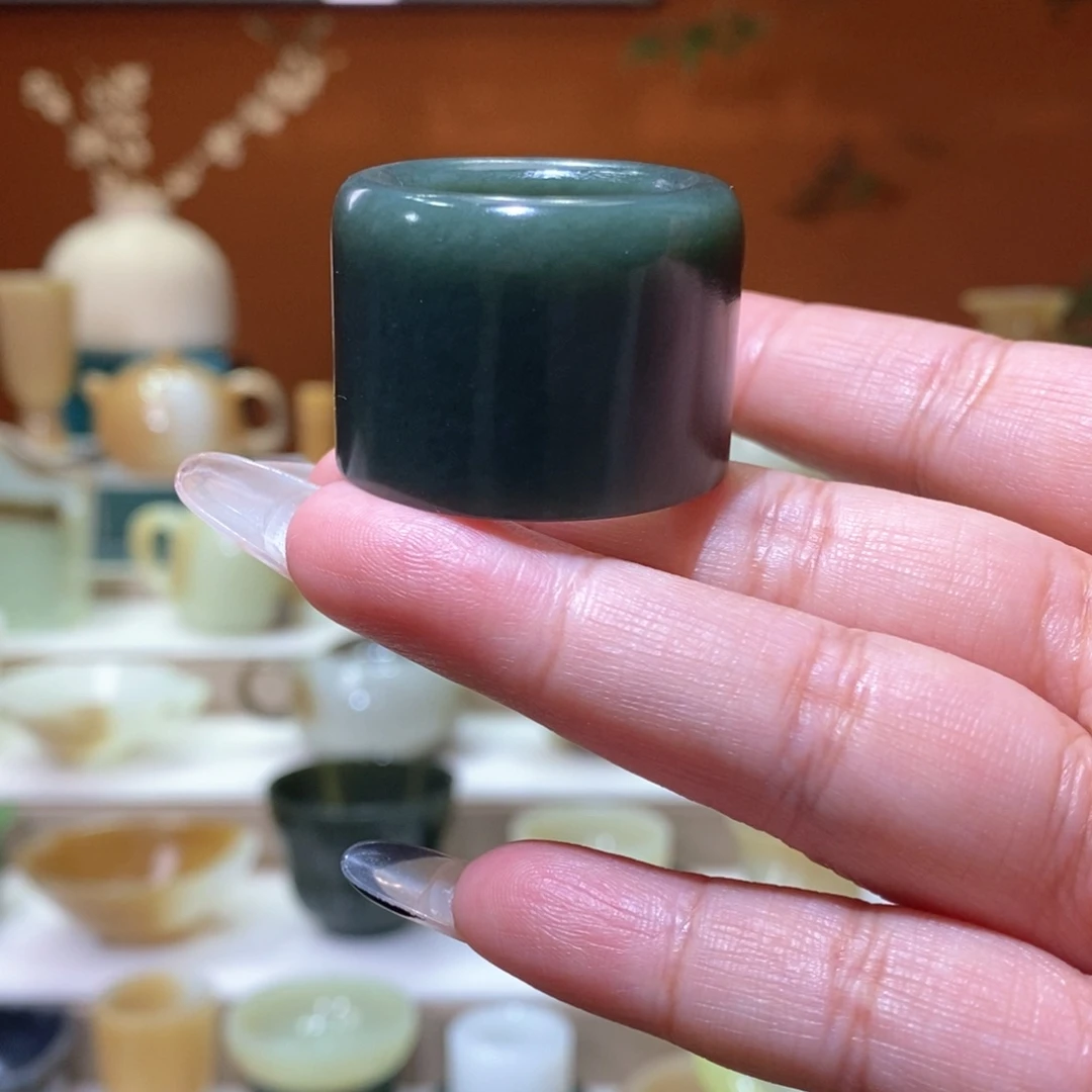 未镶嵌和田玉挂件青玉蓝调扳指22.5mm