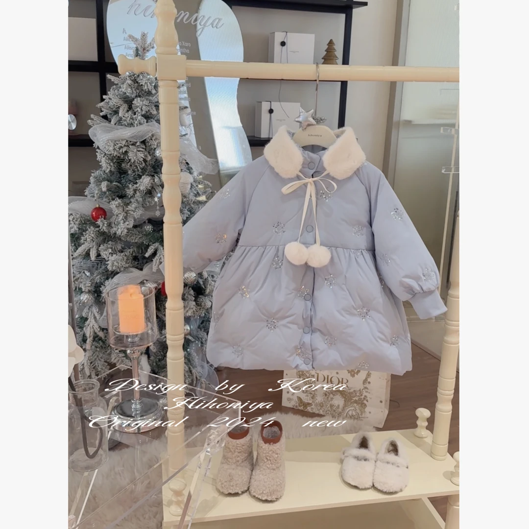 【爱莎】五Hihoniya~2024冬季宝宝款韩版90白鸭绒中长款羽绒服