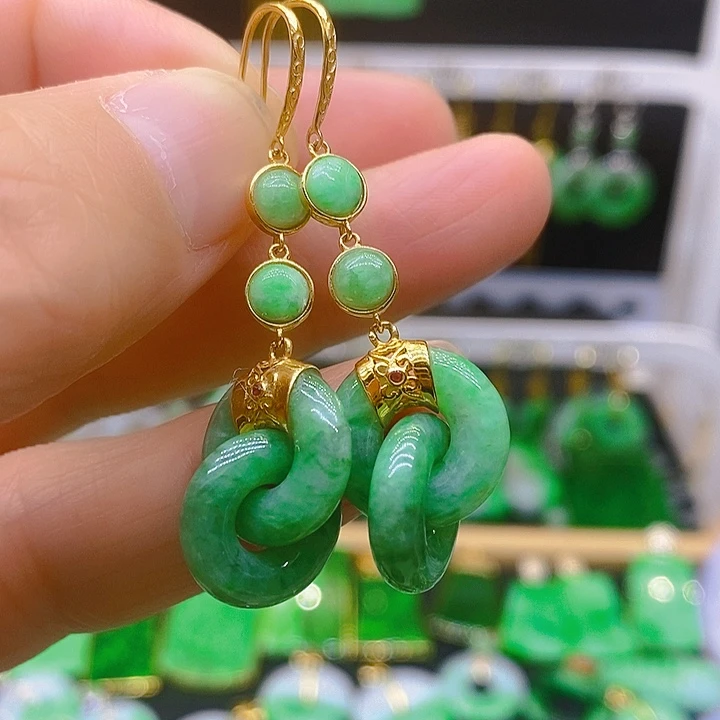 翡翠耳饰18K金镶嵌耳坠
