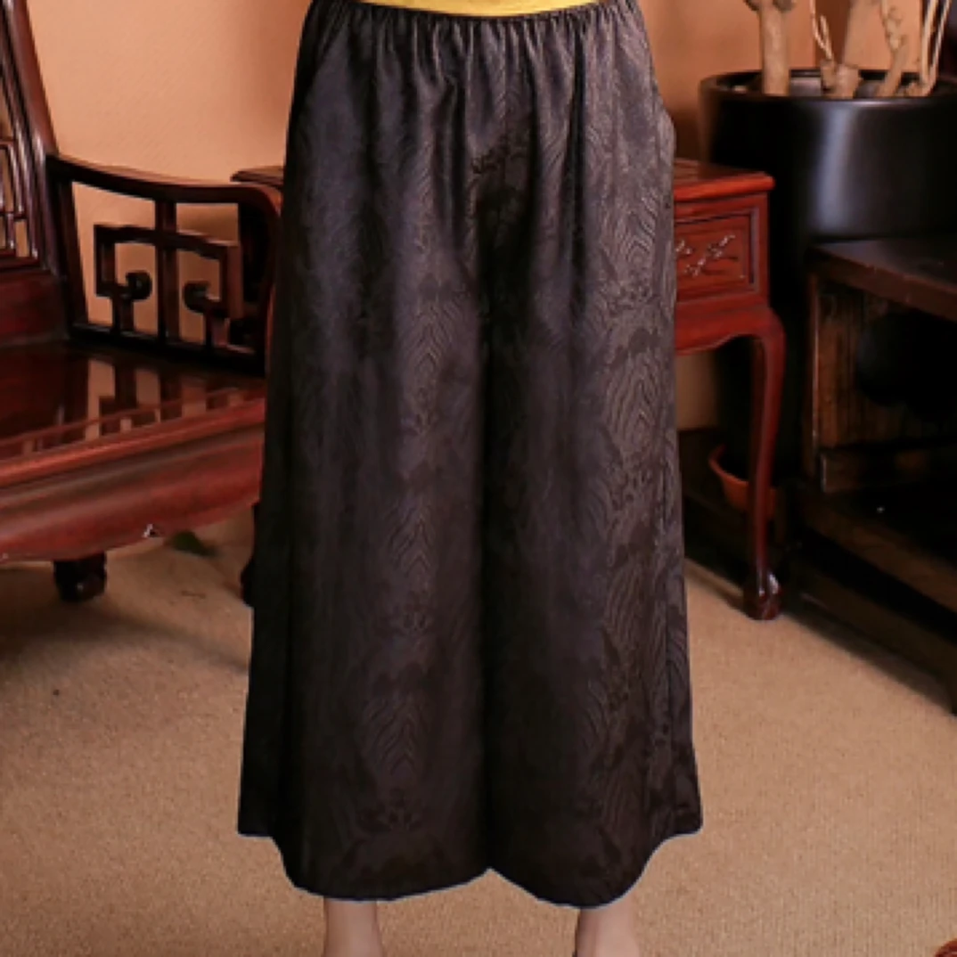 【惠妃】7020新款香云纱冠乐皱八分裤裤子秋冬阔腿新中式国风女款