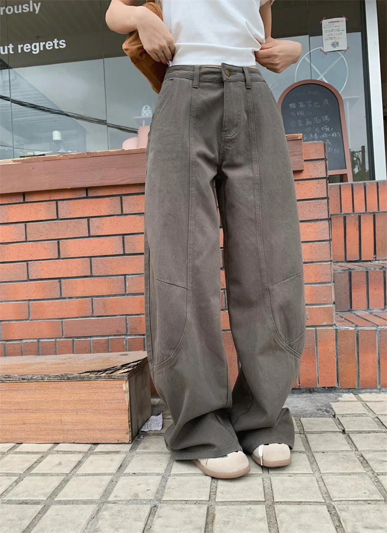 【NYPP】美式复古高腰休闲裤女春夏百搭弯刀裤阔腿裤拖地长裤子