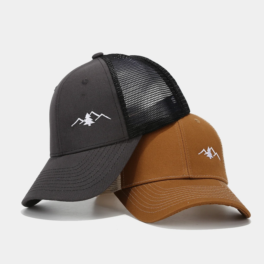 棒球帽夏款男士户外运动防晒透气太阳帽女弯檐网眼拼接鸭舌帽刺绣