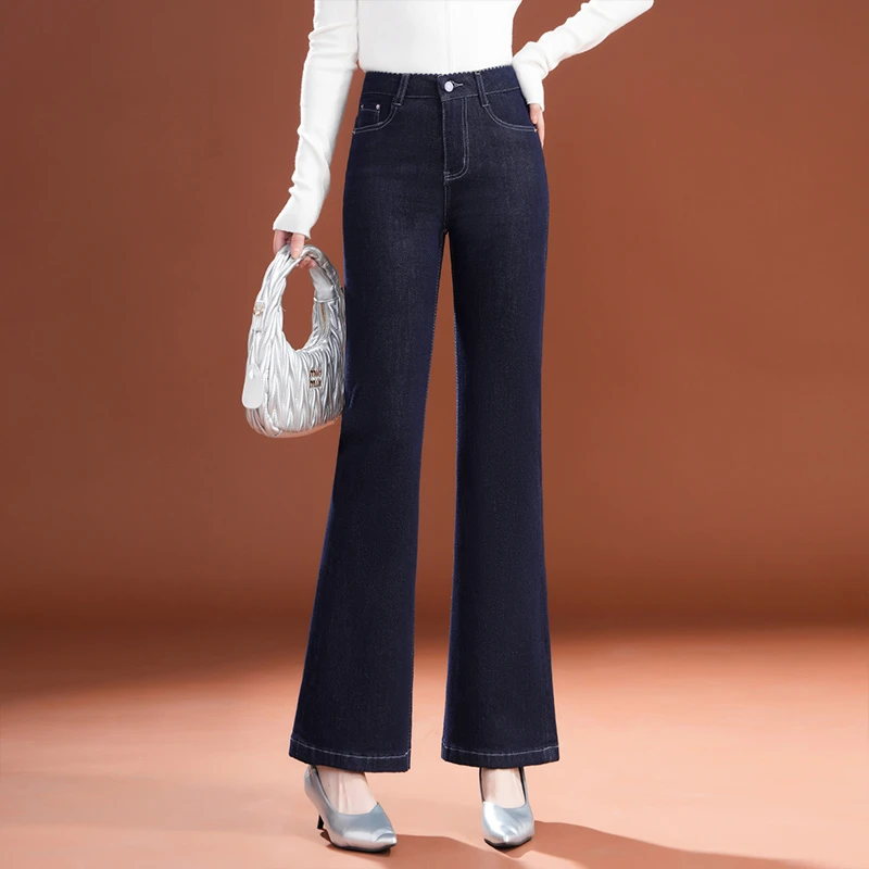2025秋季新款高腰显瘦微喇牛仔裤女休闲裤气质通勤修身喇叭长裤子