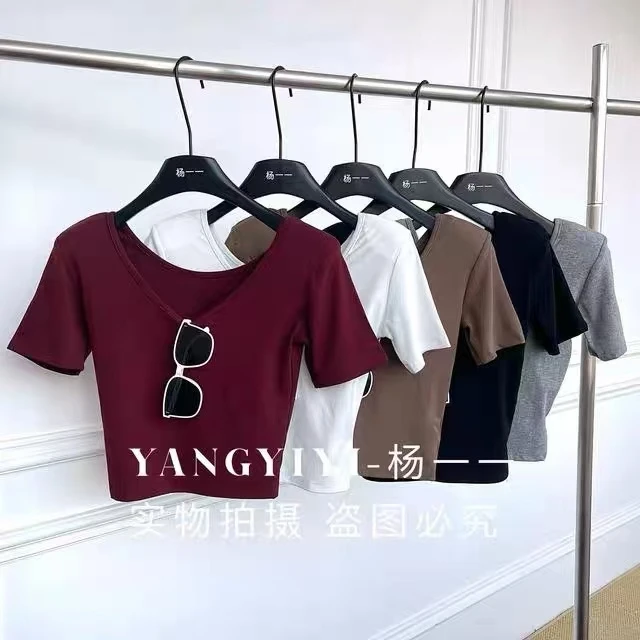 【正反两面可穿上衣】夏季纯欲风修身T恤女新款百搭修身短袖上衣