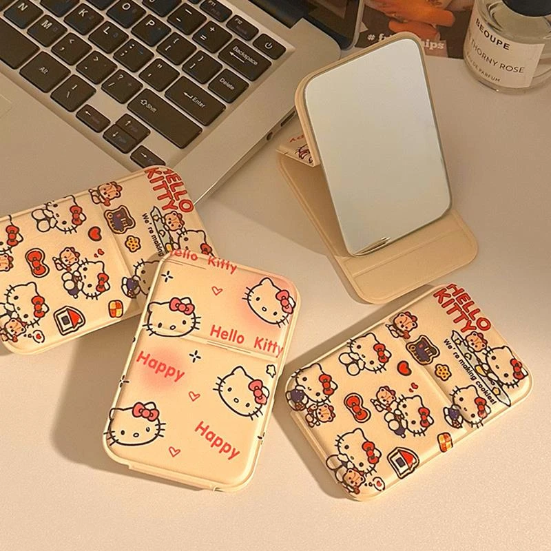 SMVP可爱KT猫折叠小镜子女随身便携补妆镜学生宿舍桌面可立迷你化