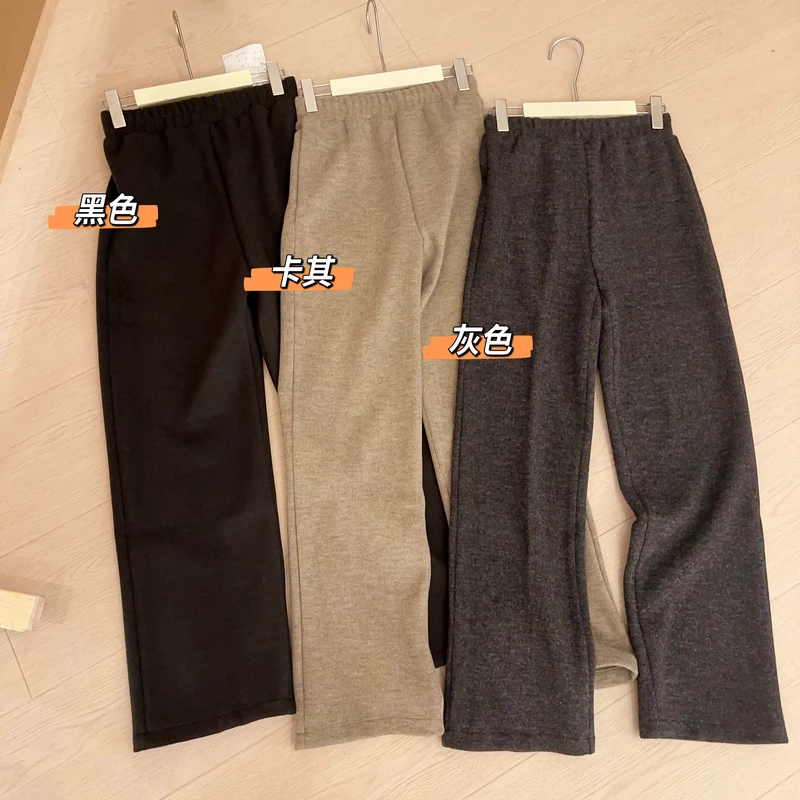 Q43窄版阔腿裤女加厚梧桐裤2024冬高腰显瘦直筒休闲裤保暖糯米裤