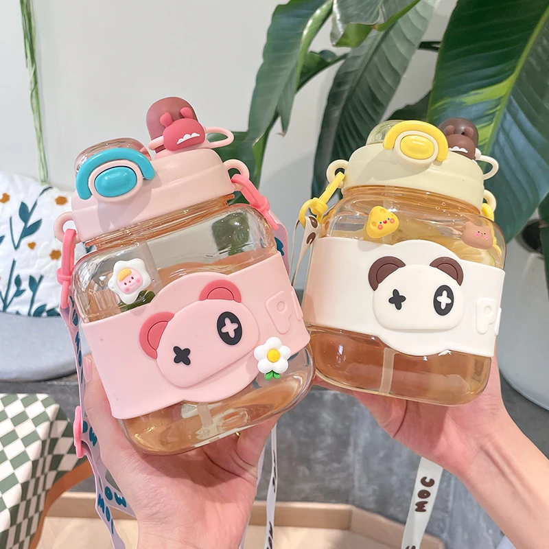 奇古堂小熊乐园双饮杯大容量高颜值便携吸管小学生防摔耐高温水杯