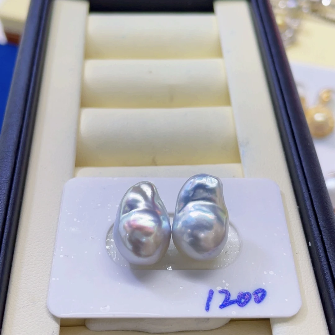 银S925镶嵌海水珍珠裸珠澳白巴洛克对珠