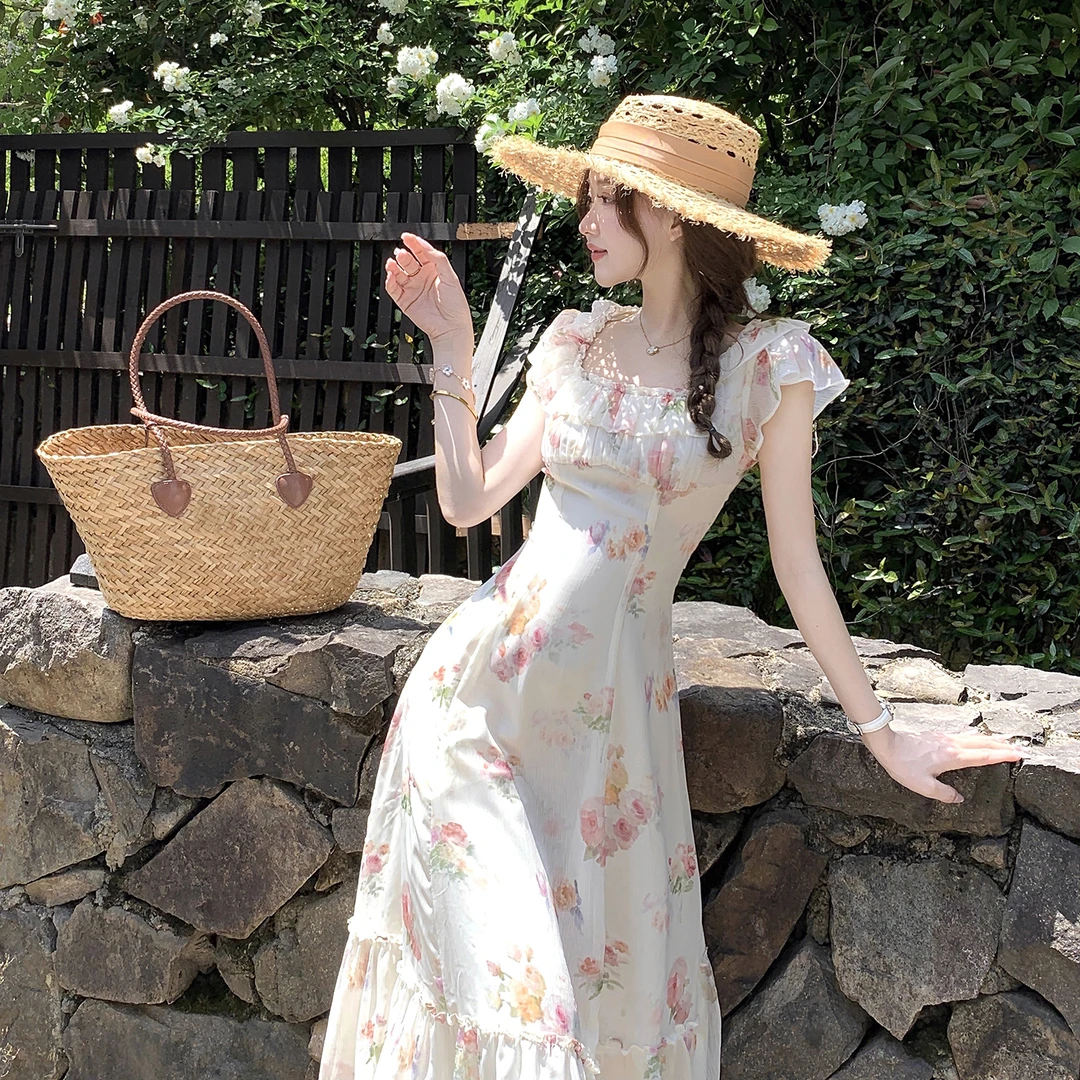 千语栀【野蔓寻香】碎花连衣裙女夏季独特漂亮掐腰绝美外出洋气裙子