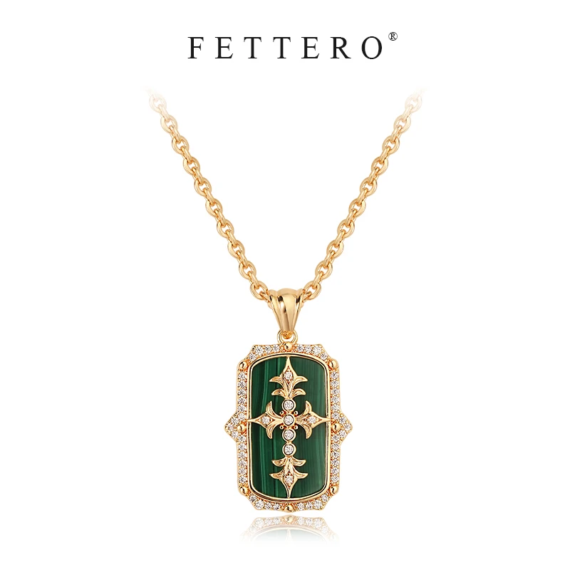 fettero 铜合金项链 【金色方牌鸢尾花项链】气质轻奢复古镶嵌