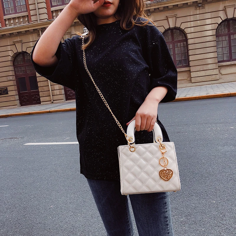 包包女包新款时尚小方包菱格绣线女士单肩包质感手提包