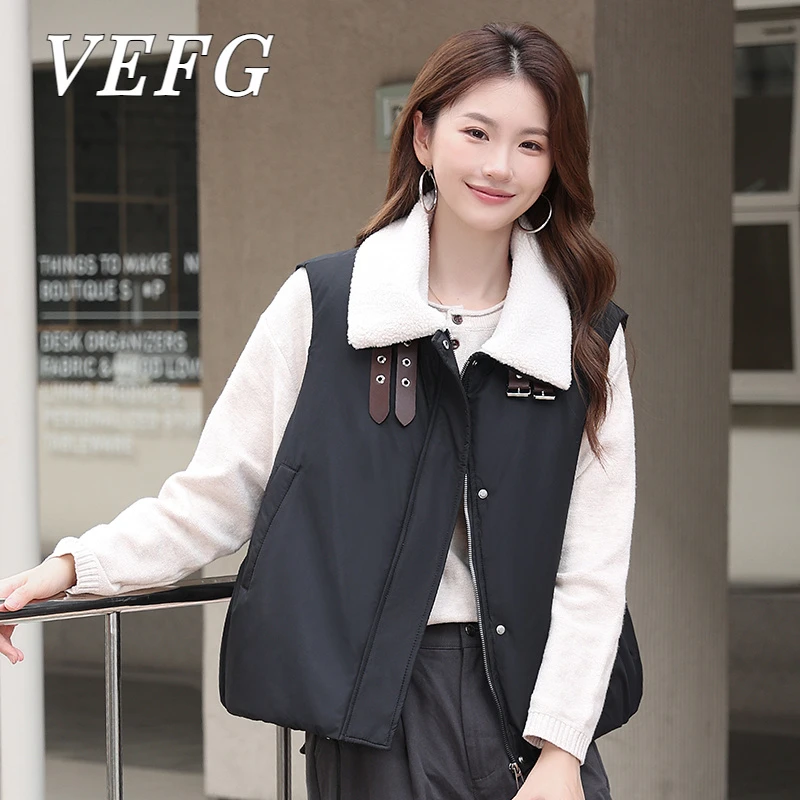 VEFG2025秋冬新款百搭棉马甲女短款小个子时尚棉背心洋气保暖马夹