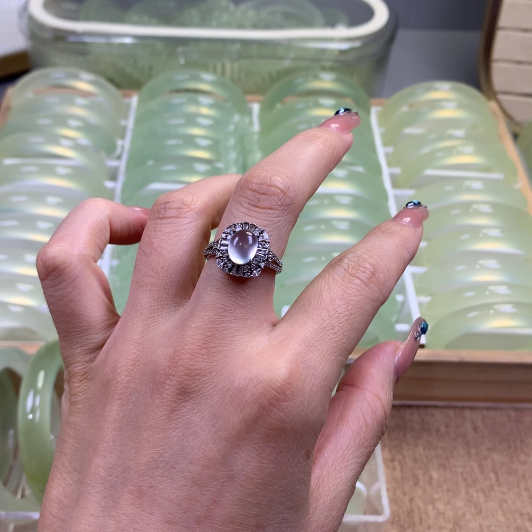 蛇纹石玉银S925镶嵌戒指