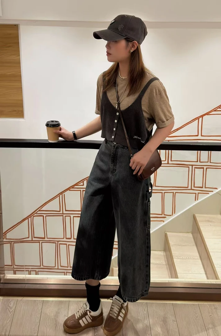 （拍下改价）YM休闲百搭水洗复古做旧阔腿牛仔七分女裤