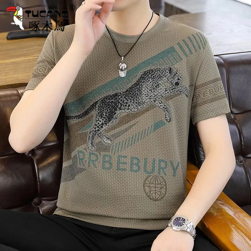 TUCANO/啄木鳥夏天中青年短袖霸气冰丝T恤豹子男士短袖t恤速干衣