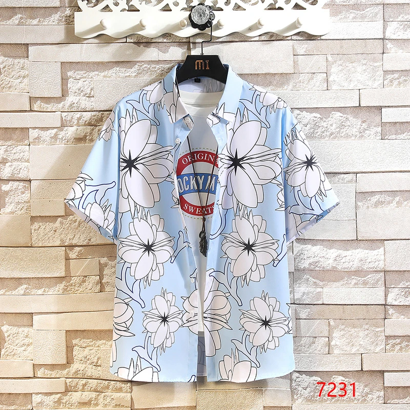 夏季短袖薄款花衬衫男士痞帅沙滩夏威夷度假衬衣冰丝凉感寸衫外套